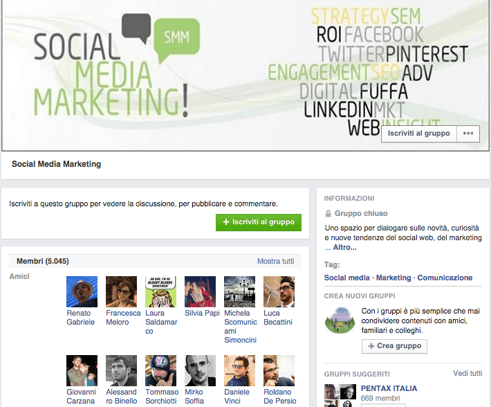 Social Media marketing gruppo Facebook